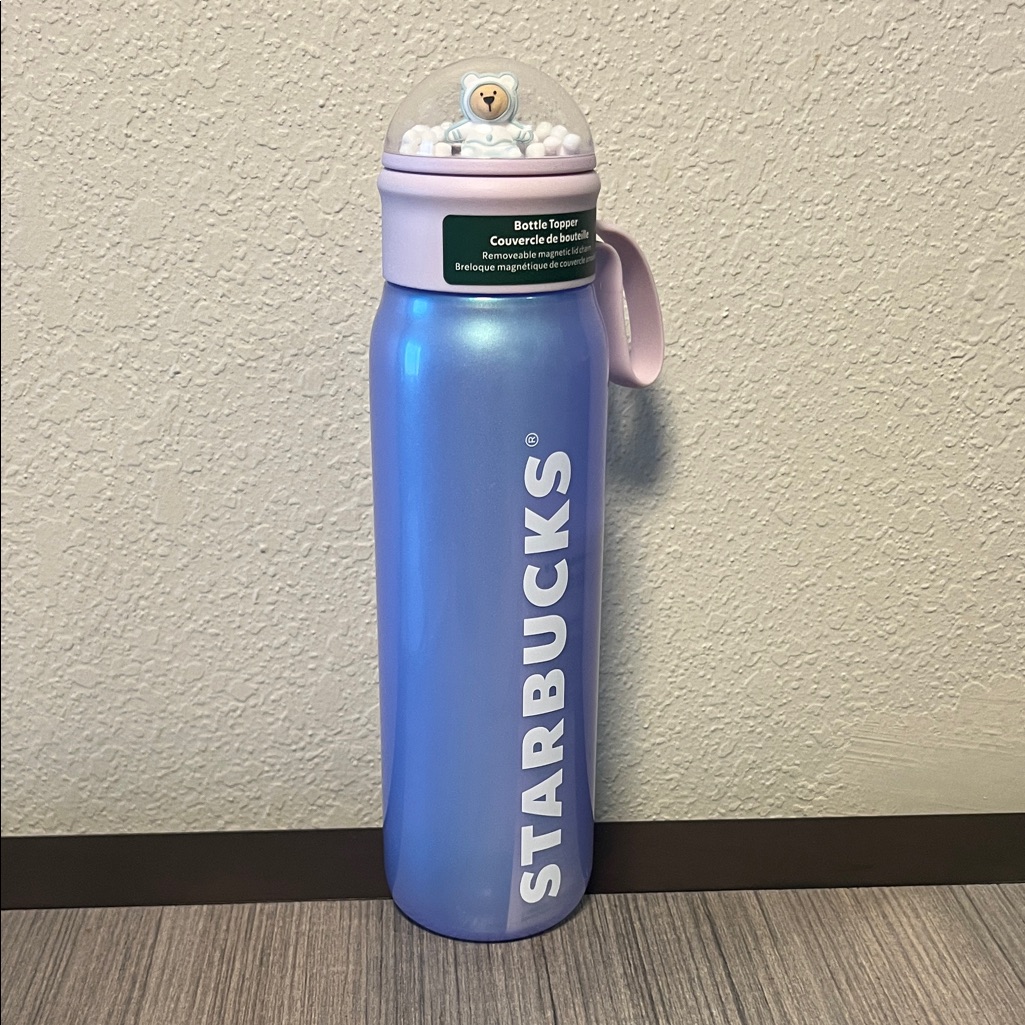 Nwt Starbucks Rare Bottle With Bear Topper Cold Drink Blue/Purple